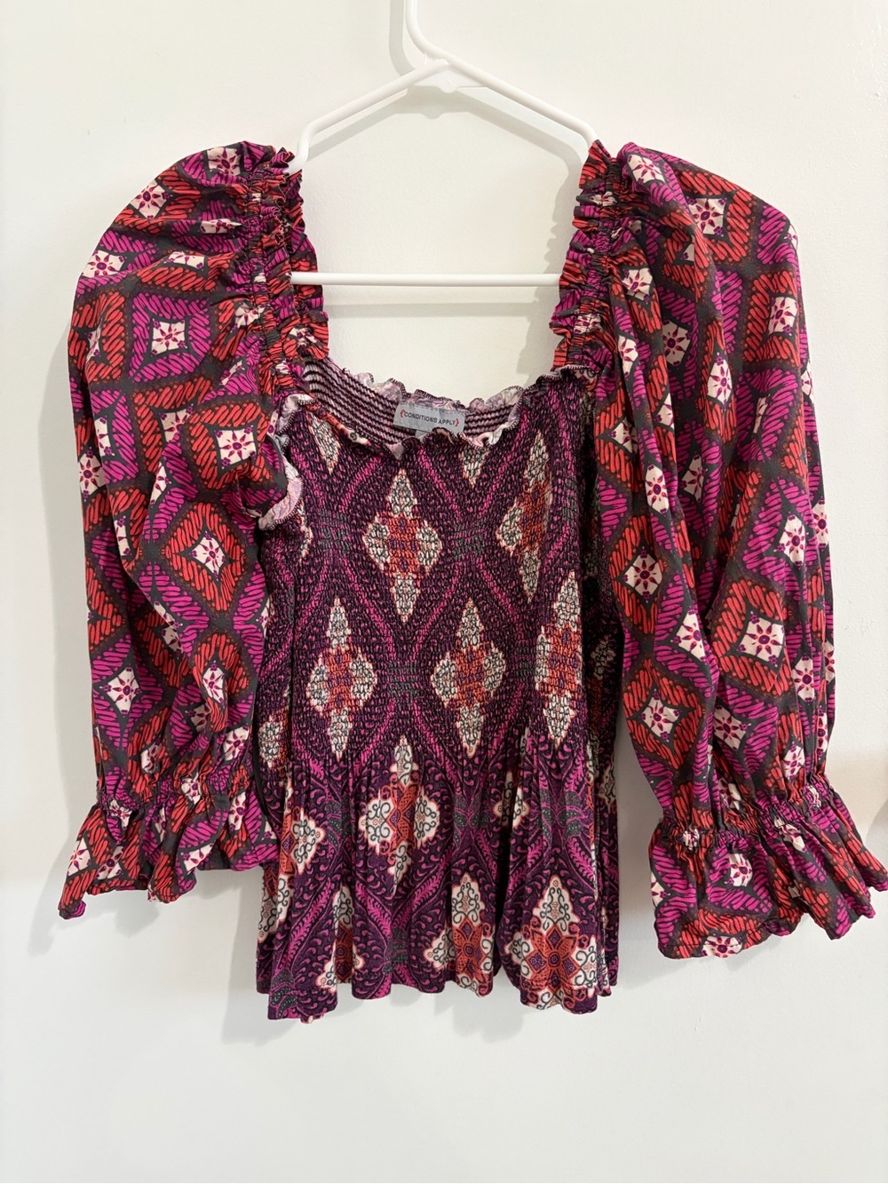 Anthropologie Conditions Apply puff sleeved smocked blouse